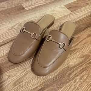 J. Crew Like New Leather Loafer Mules with Gold Buckle